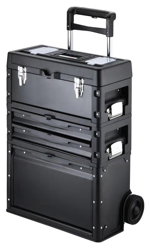 Black Color Strong  Heavy Duty Stackable Trolley Tool Box With Wheels Design