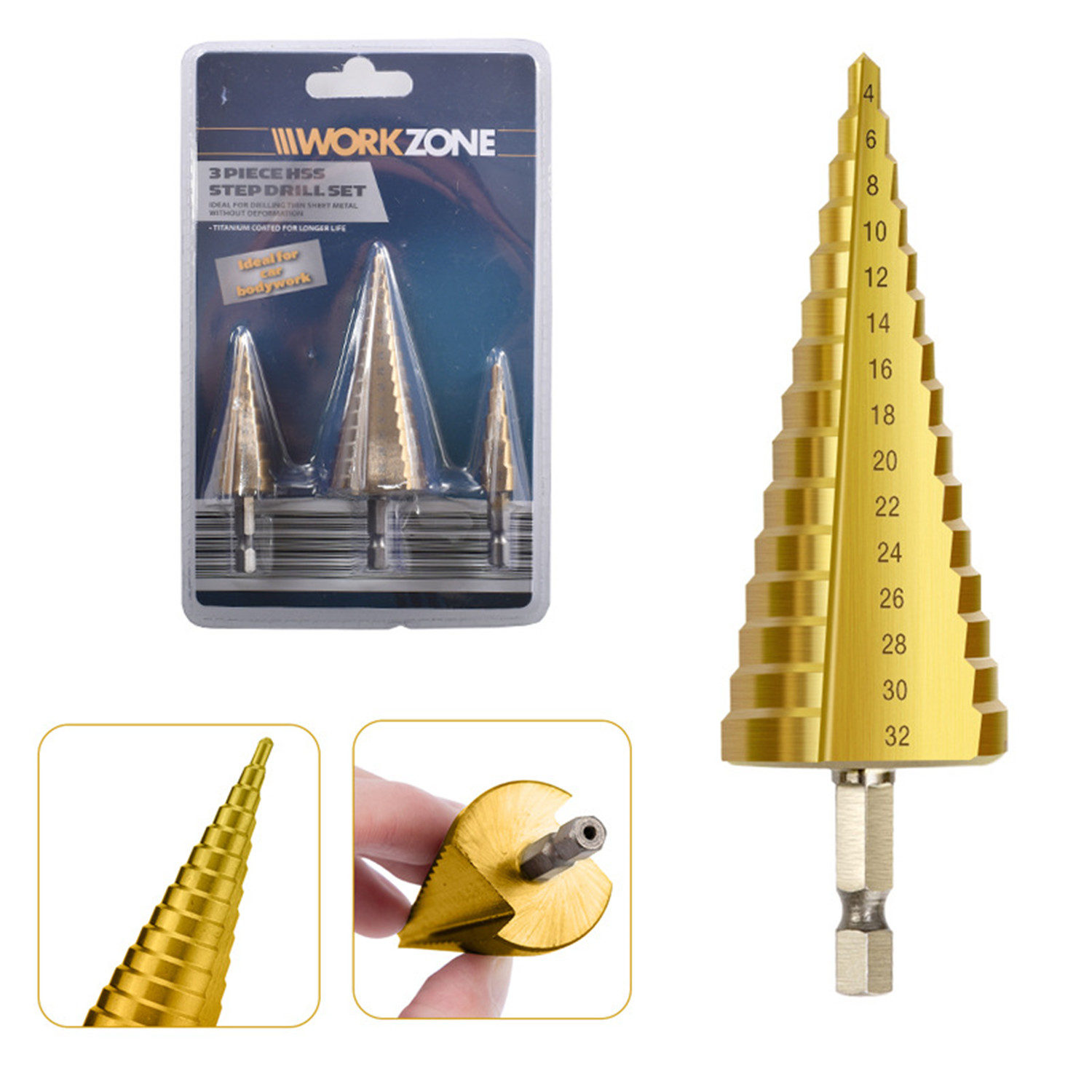 3Pcs Set Pagoda Drill Bit